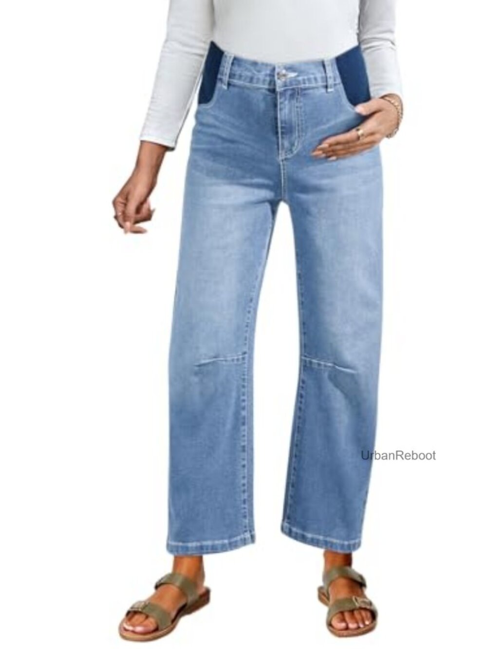 Maternity Jeans High Waist Barrel Wide Leg Pregnancy Denim Pants Women